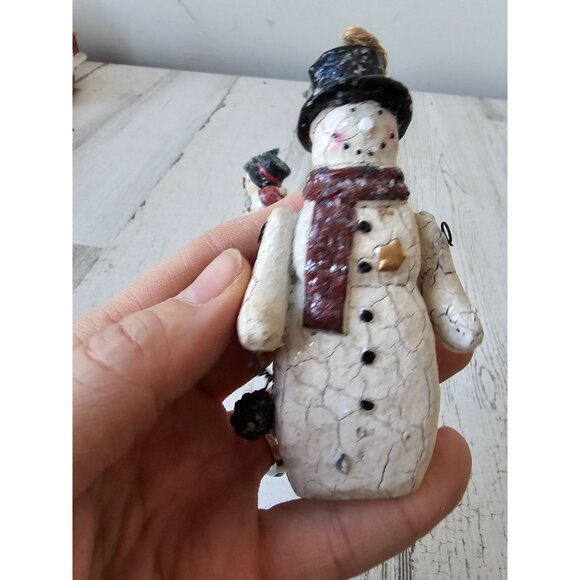 Crackle‎ snowman jointed family ornament Xmas set tree
